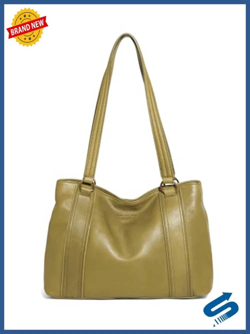 Genuine Leather Satchel Handbag with Shoulder Strap & Top Handles